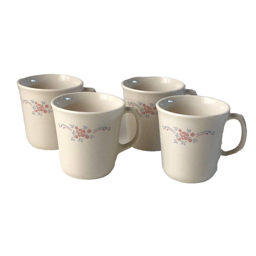 Corning Cups ~ USA ~ Floral ~ Blue And Pink Flower Ribbon ~ Delicate Timeless